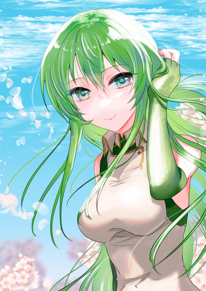 1girl, bridal_gauntlets, closed_mouth, erinys_(fire_emblem), eyebrows_visible_through_hair, fire_emblem, fire_emblem:_genealogy_of_the_holy_war, green_eyes