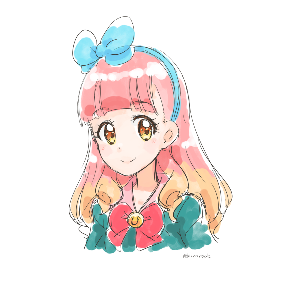 1girl, aikatsu!_(series), aikatsu_friends!, aqua_dress, bangs, blue_bow, blue_hairband, blunt_bangs