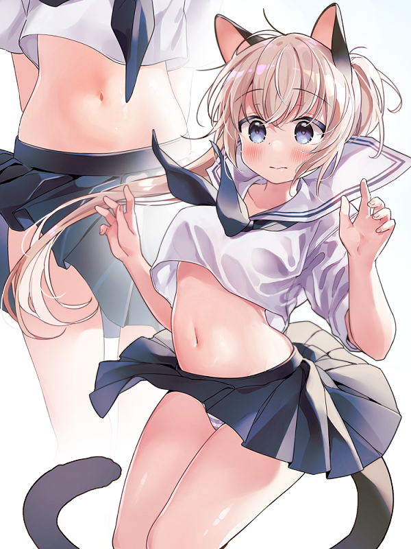 1girl, animal_ears, arms_behind_back, bangs, blade_&amp;_soul, blonde_hair, blue_eyes, blue_neckwear