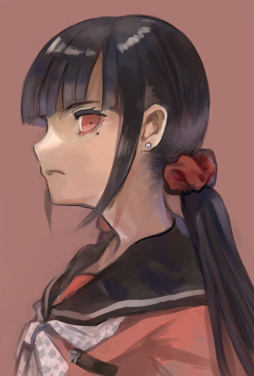 1girl, bangs, black_hair, black_sailor_collar, blunt_bangs, bow, closed_mouth, dangan_ronpa_(series)