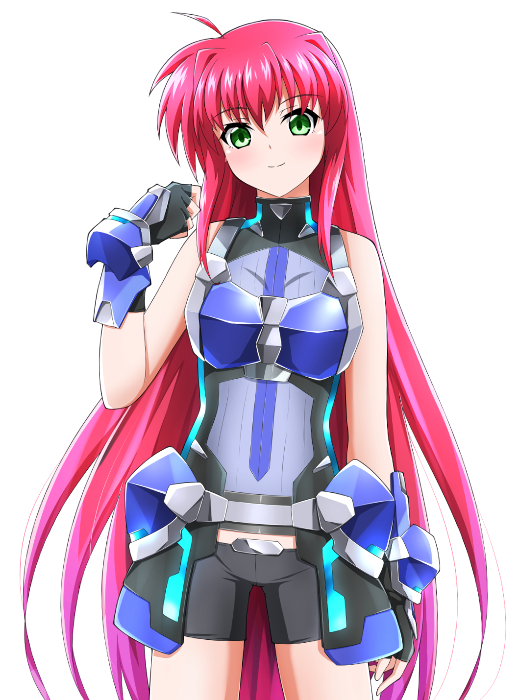 1girl, ahoge, amitie_florian, bangs, bike_shorts, black_gloves, black_shorts, closed_mouth