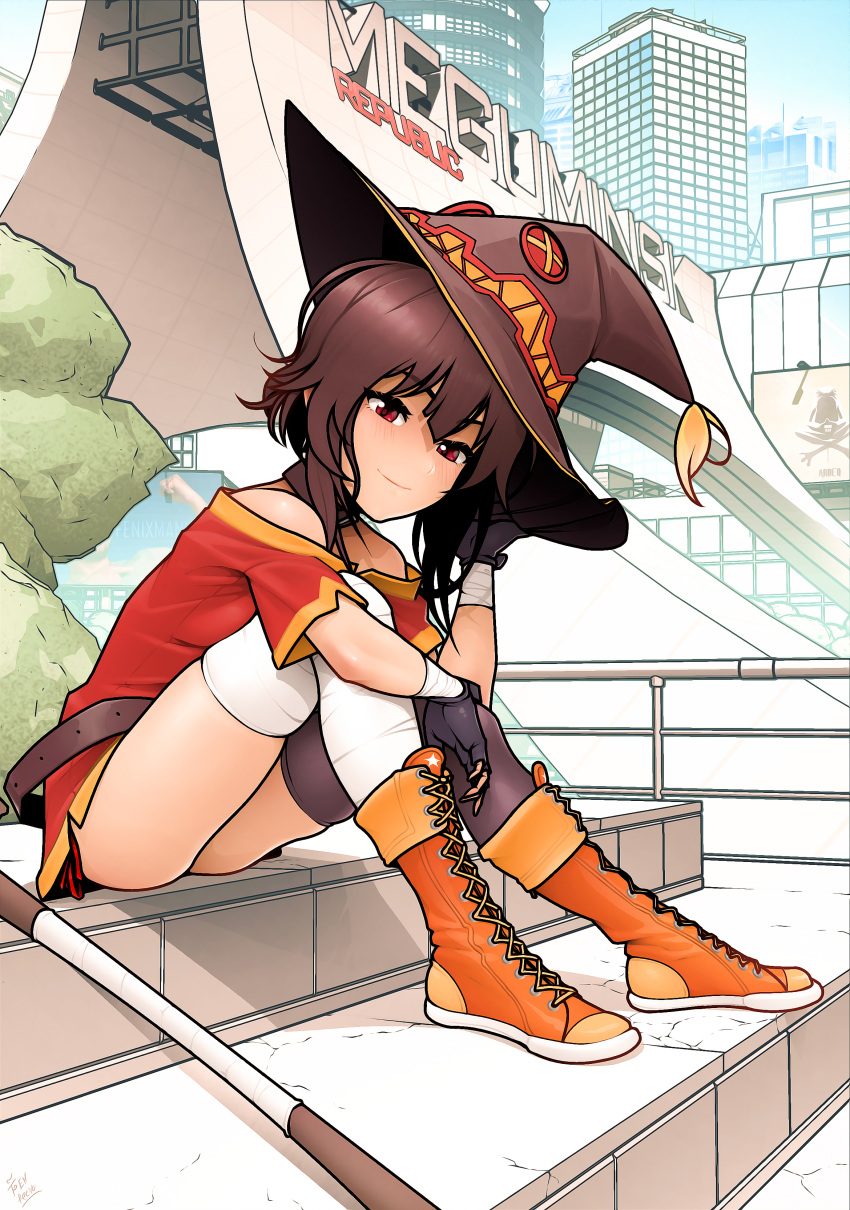 1girl, absurdres, bandaged_leg, bandages, belt, black_gloves, black_hair, black_legwear