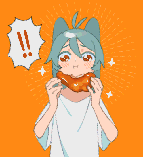 !, !!, 1girl, bangs, eating, food, grey_hair, long_hair