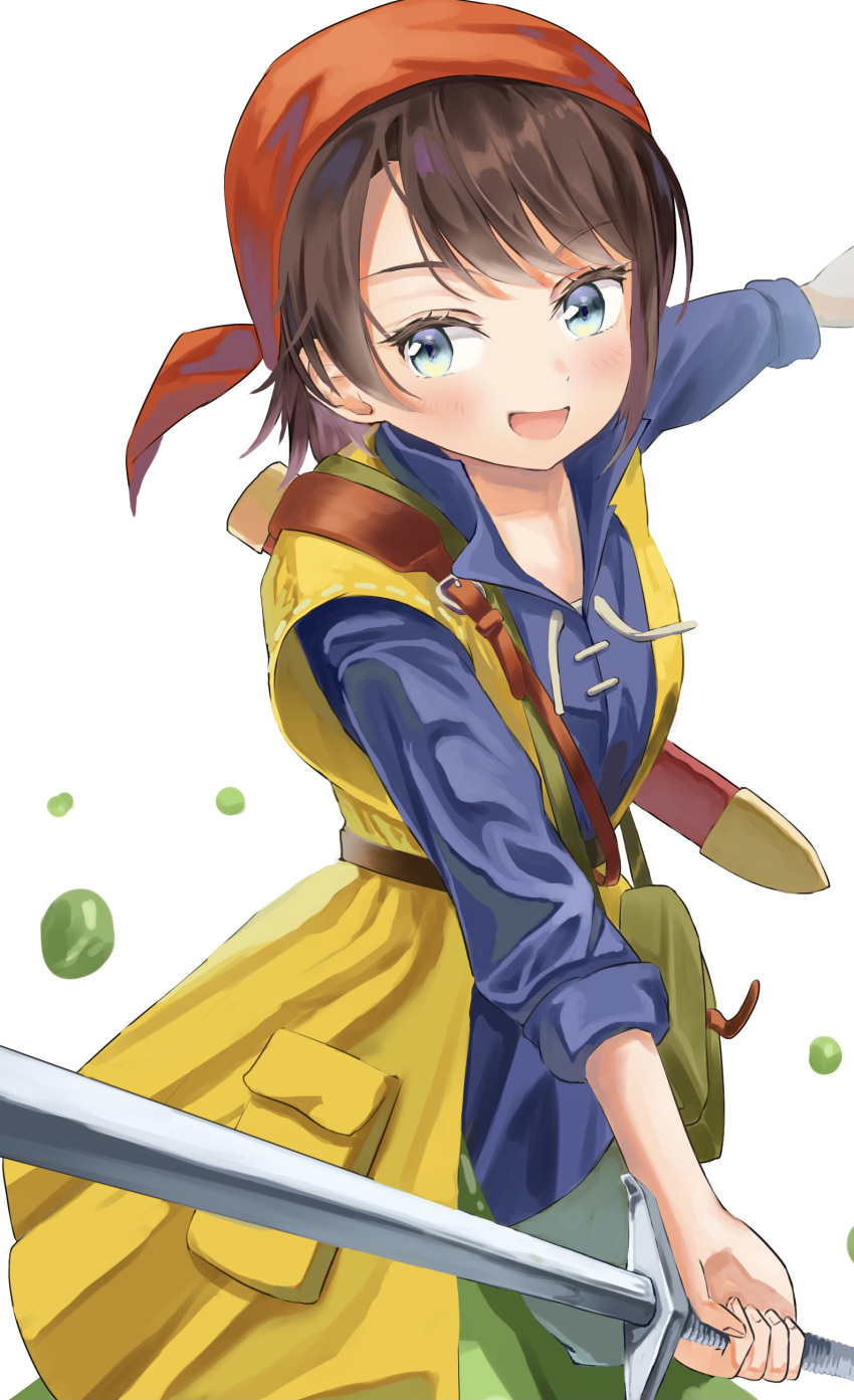 1girl, :d, absurdres, asakura_(asa_t77), bangs, belt, belt_pouch, blue_eyes