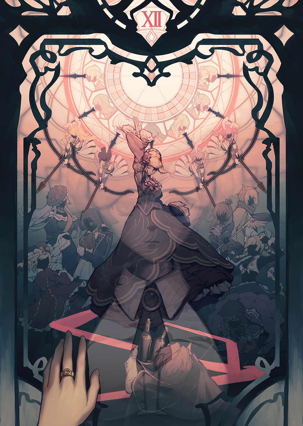 aluce, asmodeus_(umineko), beatrice_(umineko), beelzebub_(umineko), belphegor_(umineko), blonde_hair, braid, braided_bun