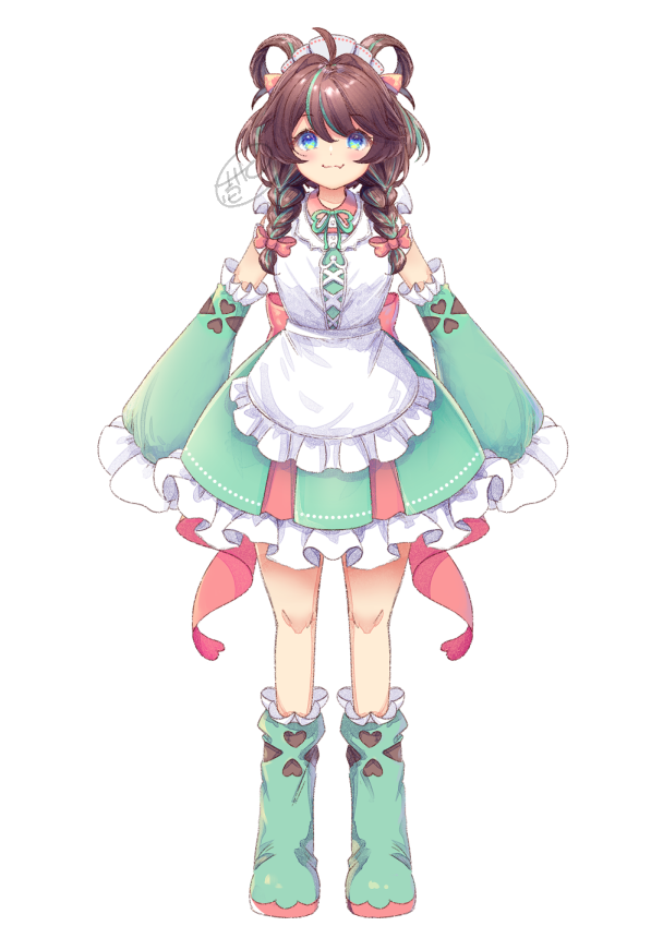 1girl, ahoge, apron, bangs, black_sleeves, blue_eyes, boots, bow