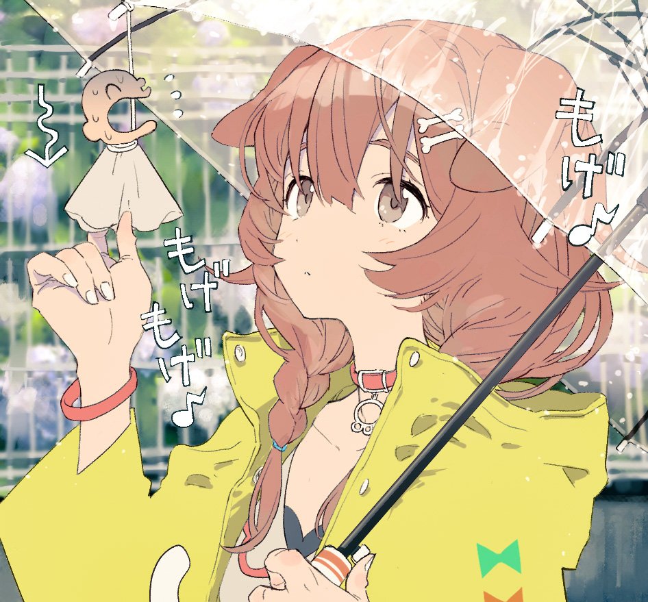 1girl, bone_hair_ornament, braid, brown_eyes, brown_hair, coat, collar, collarbone