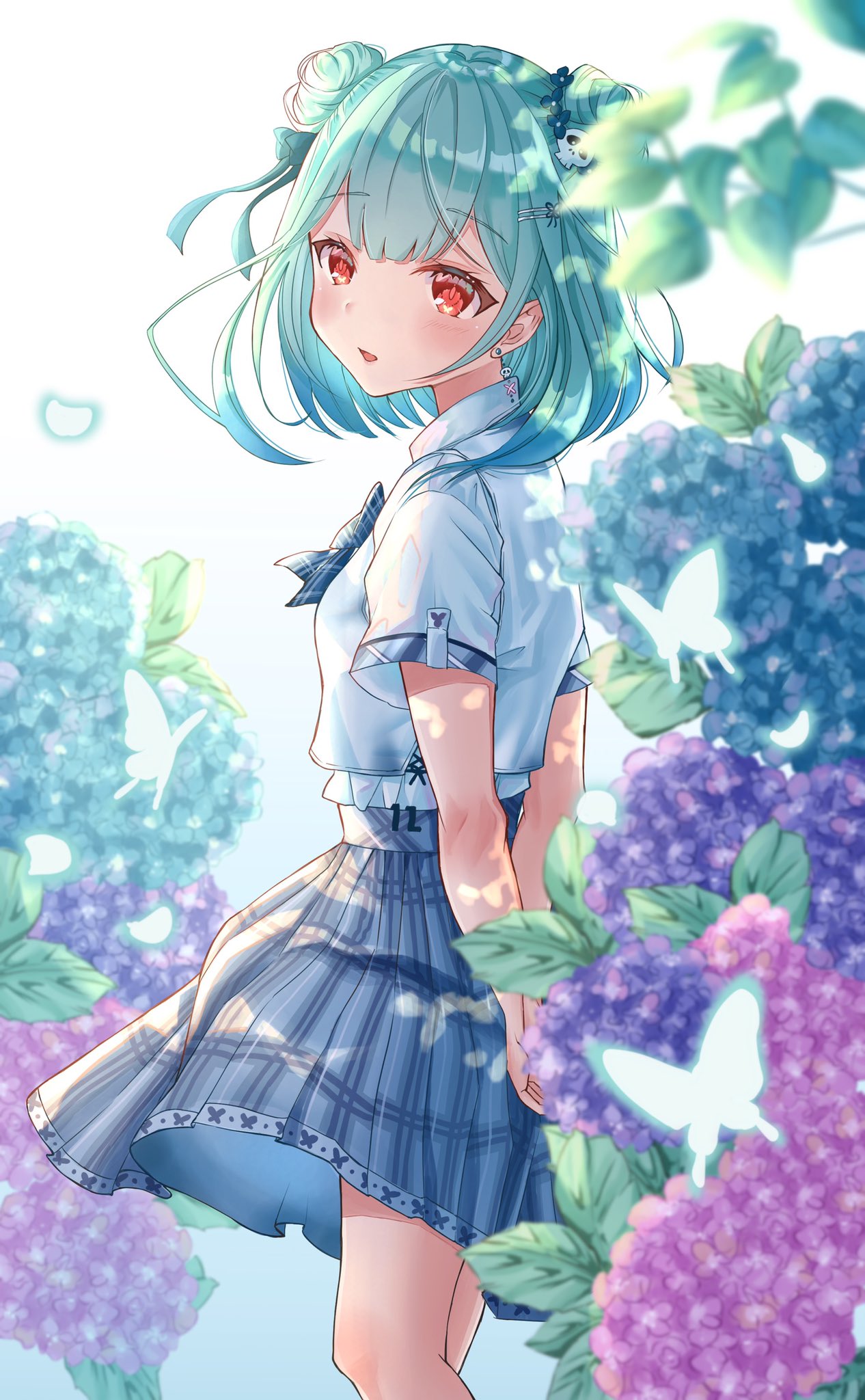 1girl, arms_behind_back, bangs, blurry, blurry_foreground, bow, bowtie, brown_eyes