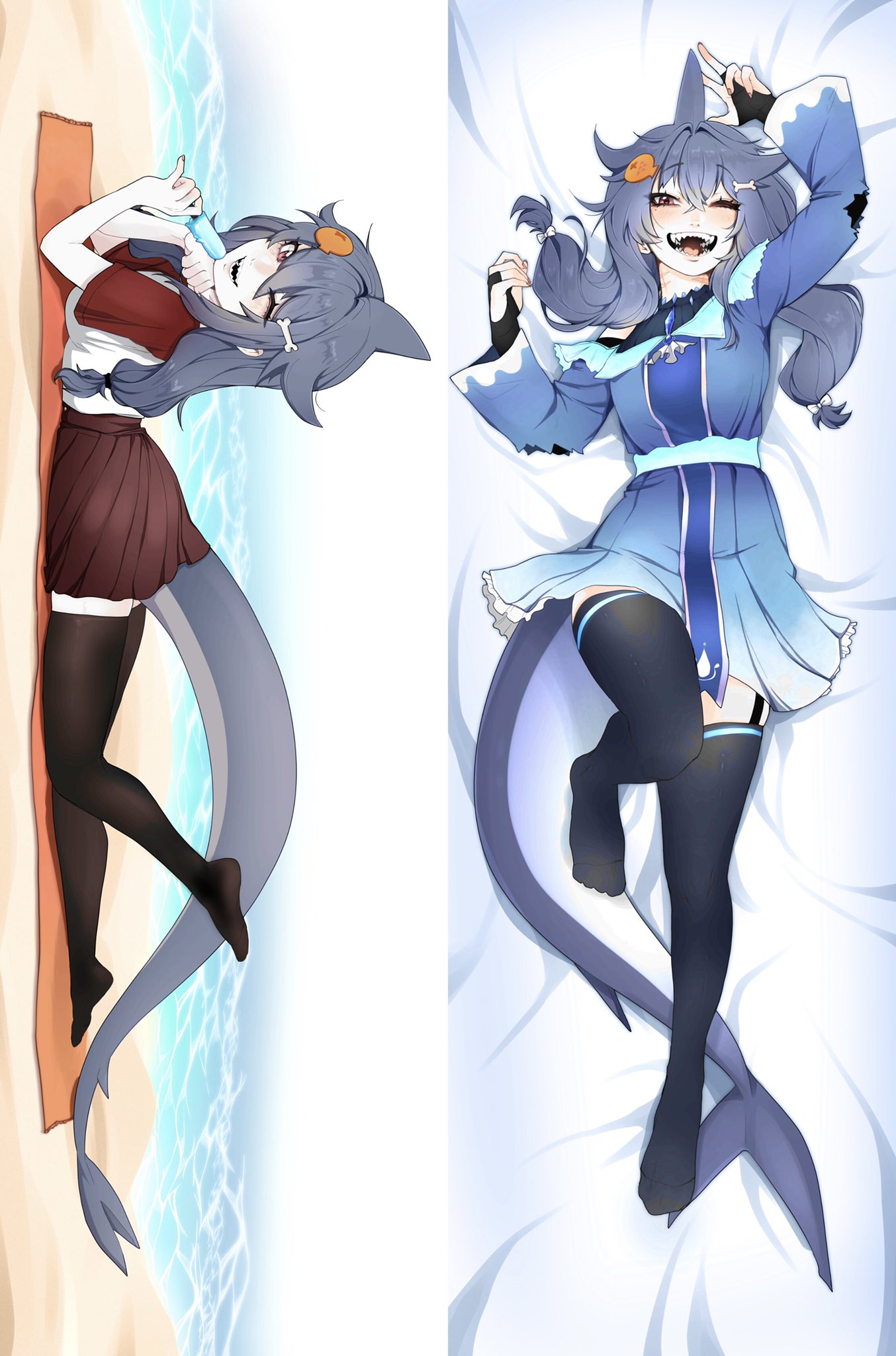 dakimakura_(medium), dress, fish_tail, highres, looking_at_viewer, mako_sameshima, original, red_eyes