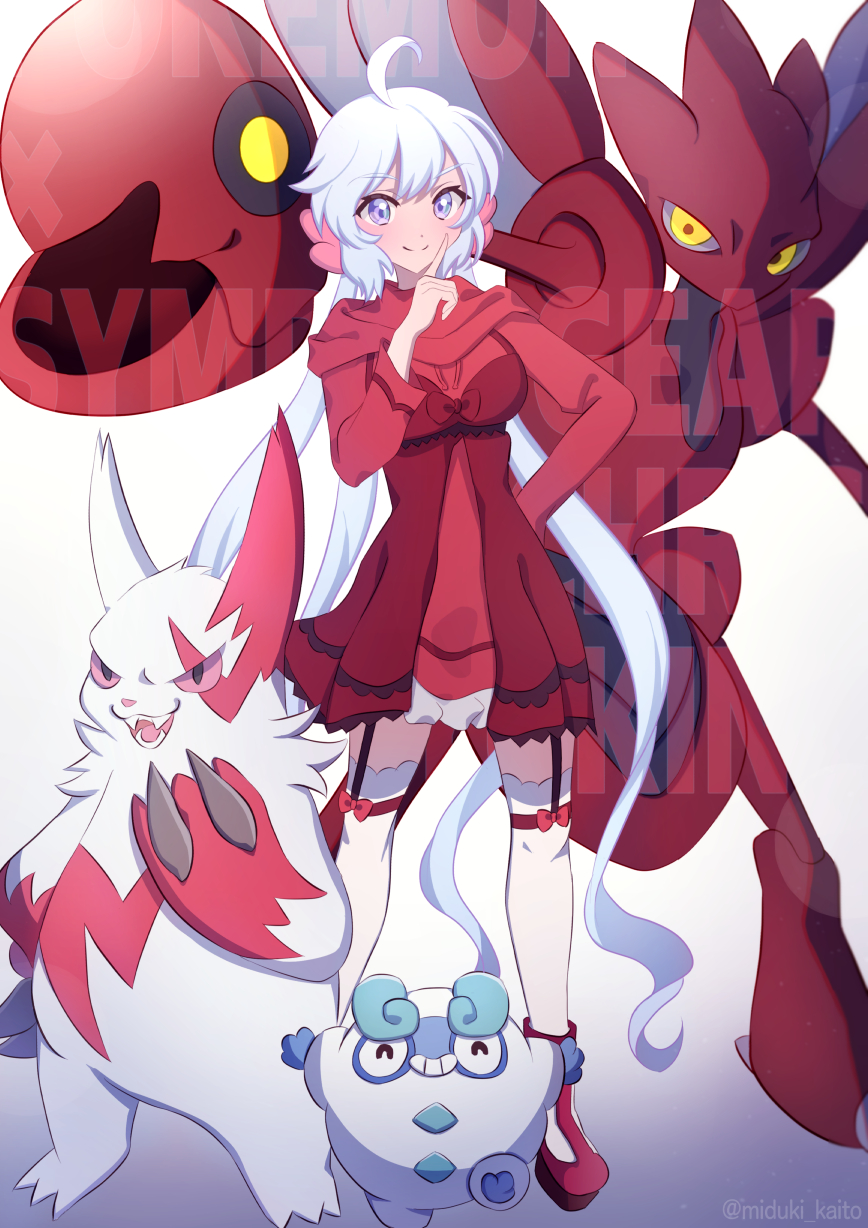 1girl, ahoge, bangs, capelet, character_name, closed_mouth, copyright_name, darumaka