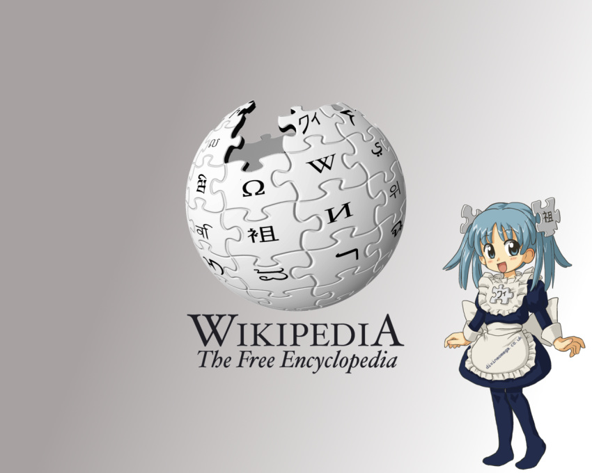 blue_eyes, blue_hair, blush, internet, maid, os-tan, twintails, wikipe-tan