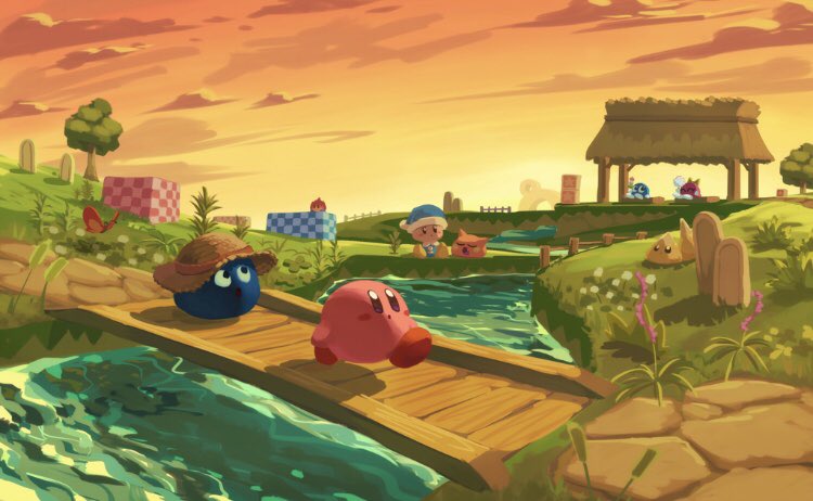 bobo_(kirby), bridge, bug, butterfly, cattail, checkered, chip_(kirby), closed_eyes