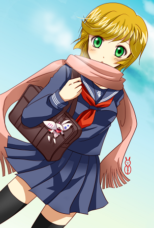 audrey_burn, bag, green_eyes, gundam, gundam_unicorn, keychain, lowres, machinosuke