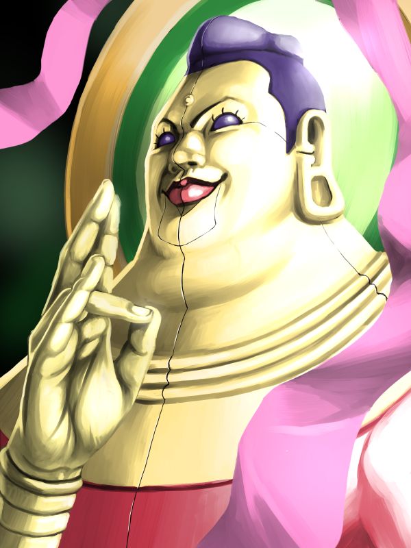 1boy, bolerou01, buddha, colored_sclera, commentary_request, double_chin, ear_piercing, fat