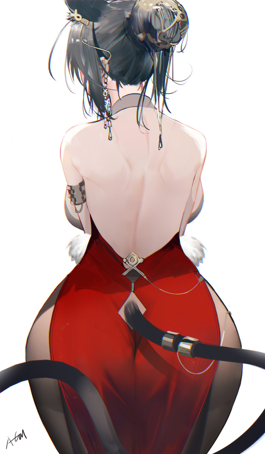 1girl, alternate_costume, animal_ears, arknights, ass, back, backboob, backless_outfit
