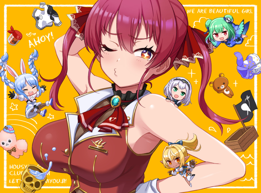 +_+, 5girls, :d, alpaca, animal, animal_ears, bare_shoulders, blonde_hair