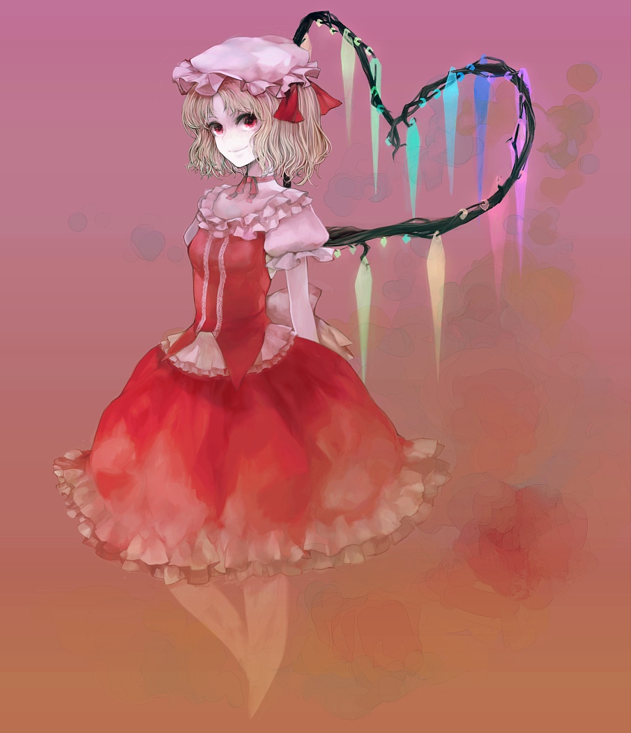 blonde_hair, flandre_scarlet, hat, heart, heart_wings, red_eyes, short_hair, smile