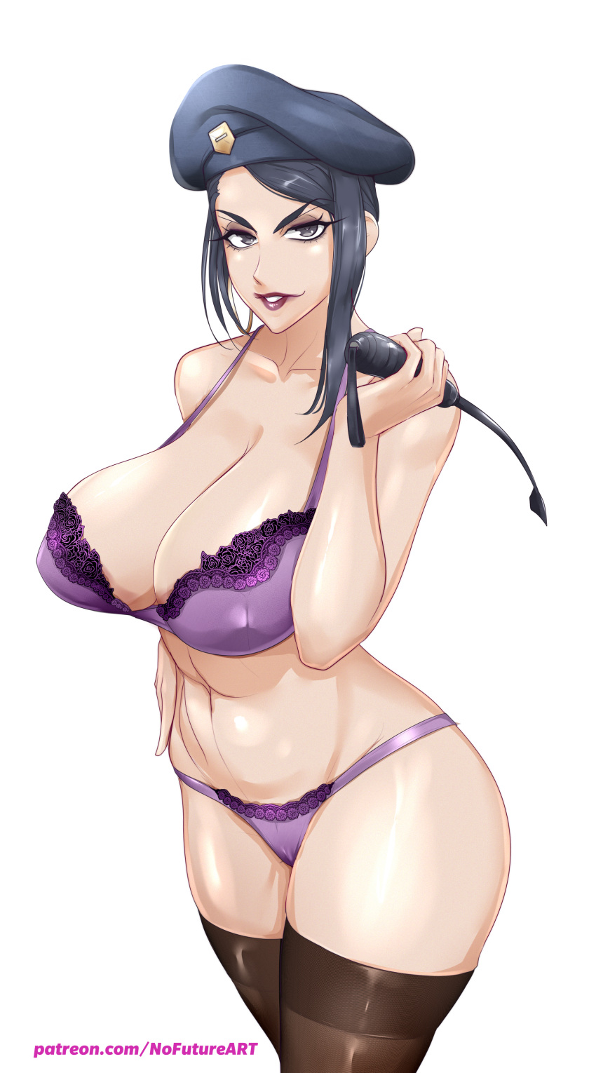 1girl, absurdres, bangs, bare_shoulders, black_hair, bra, breasts, brown_legwear