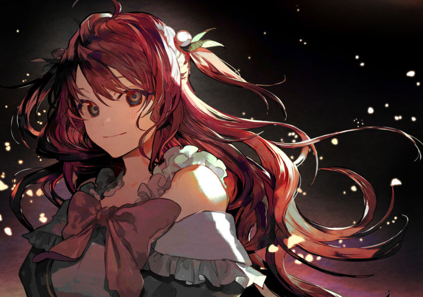 1girl, bangs, blush, eyebrows_visible_through_hair, happy, long_hair, looking_at_viewer, nozaki_tsubata, re:zero_kara_hajimeru_isekai_seikatsu, redhead, smile, solo, teresia