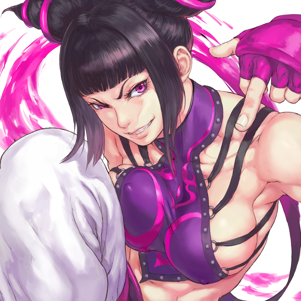 1girl, abs, arm_up, armpits, baggy_pants, bangs, blunt_bangs, breasts