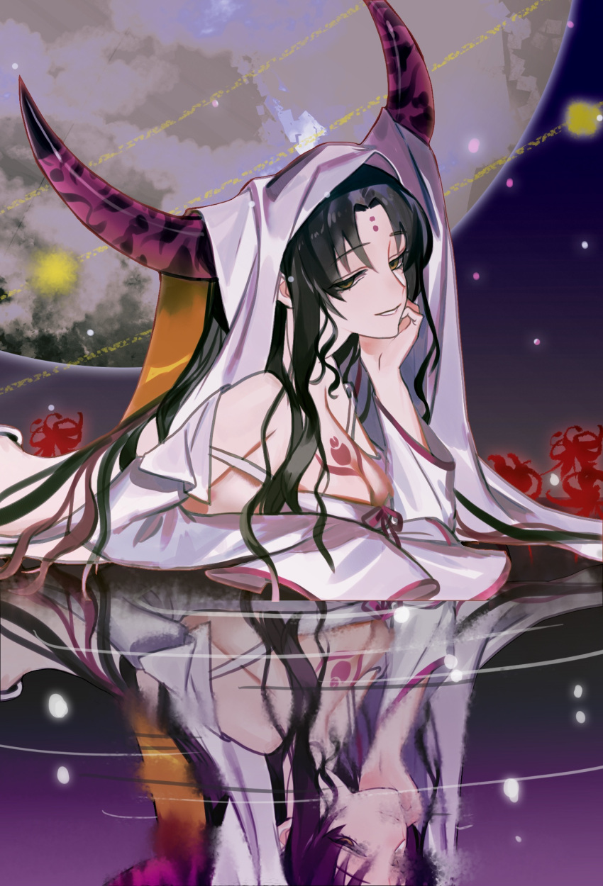black_hair, board_game, breasts, demon_girl, demon_horns, evil_smile, fate/grand_order, fate_(series)