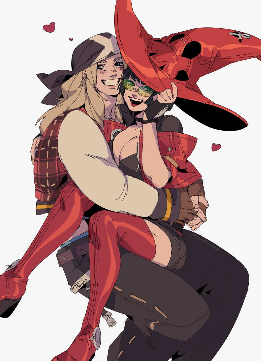 1boy, 1girl, absurdres, axl_low, bandana, belt, blush, boots