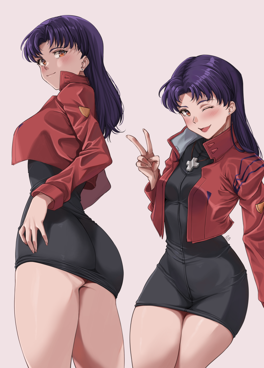 1girl, ;d, ass, black_dress, blush, closed_mouth, cropped_jacket, dress