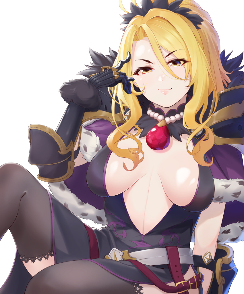 1girl, blonde_hair, breasts, christina_(princess_connect!), eyebrows_visible_through_hair, hair_between_eyes, hair_ornament, highres