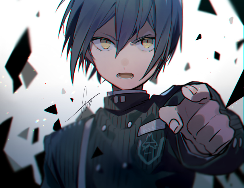 1boy, ahoge, bangs, black_hair, black_jacket, blurry, blurry_foreground, breast_pocket