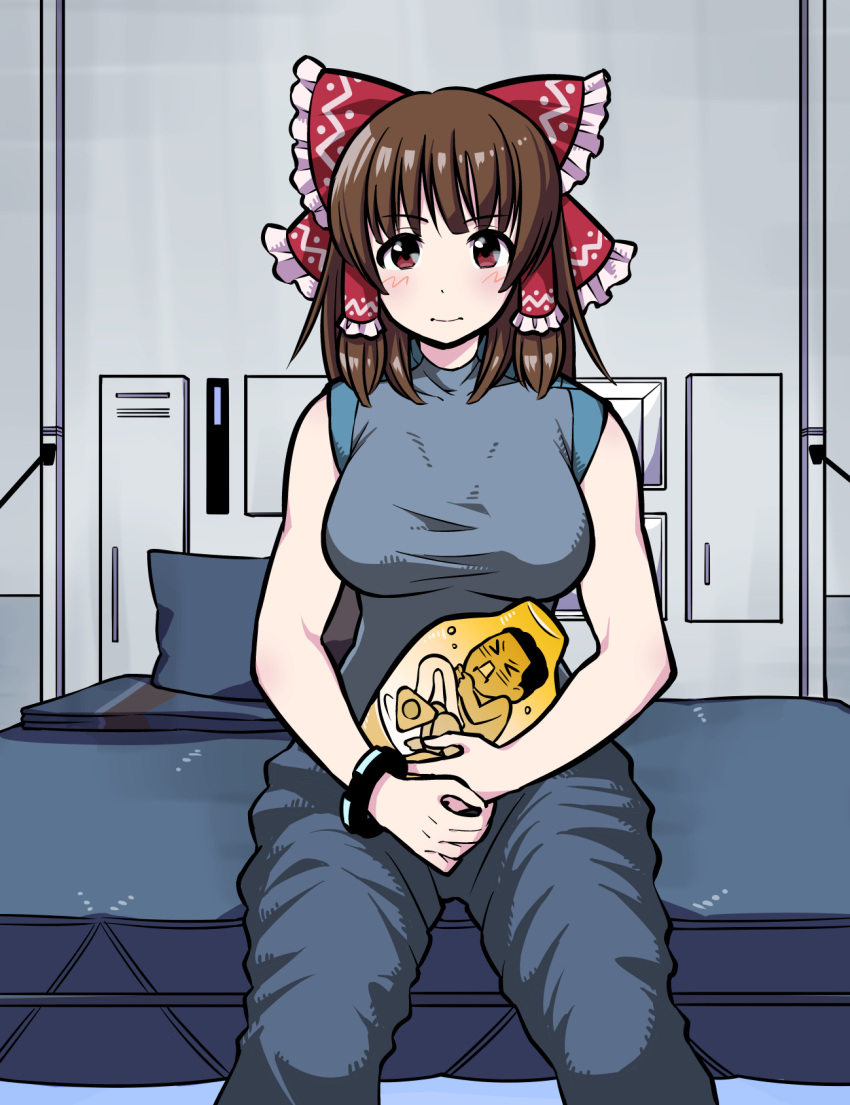 1boy, 1girl, bangs, blush, bow, breasts, closed_mouth, commentary_request