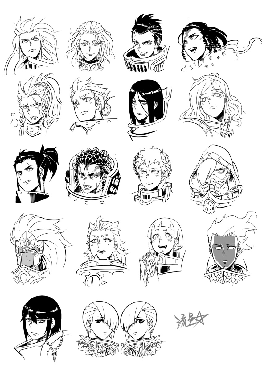 6+girls, angry, armor, black_hair, blonde_hair, dark-skinned_female, dark_skin, fulgrim