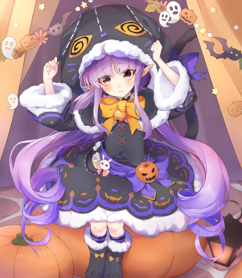 1girl, blush, elf, halloween, hat, highres, kyouka_(princess_connect!), long_hair