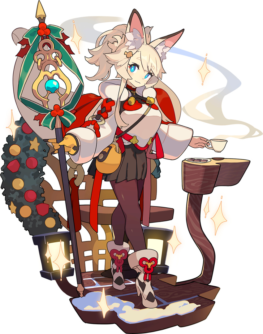 +_+, 1girl, :3, animal_ears, artist_request, bangs, bauble, black_legwear