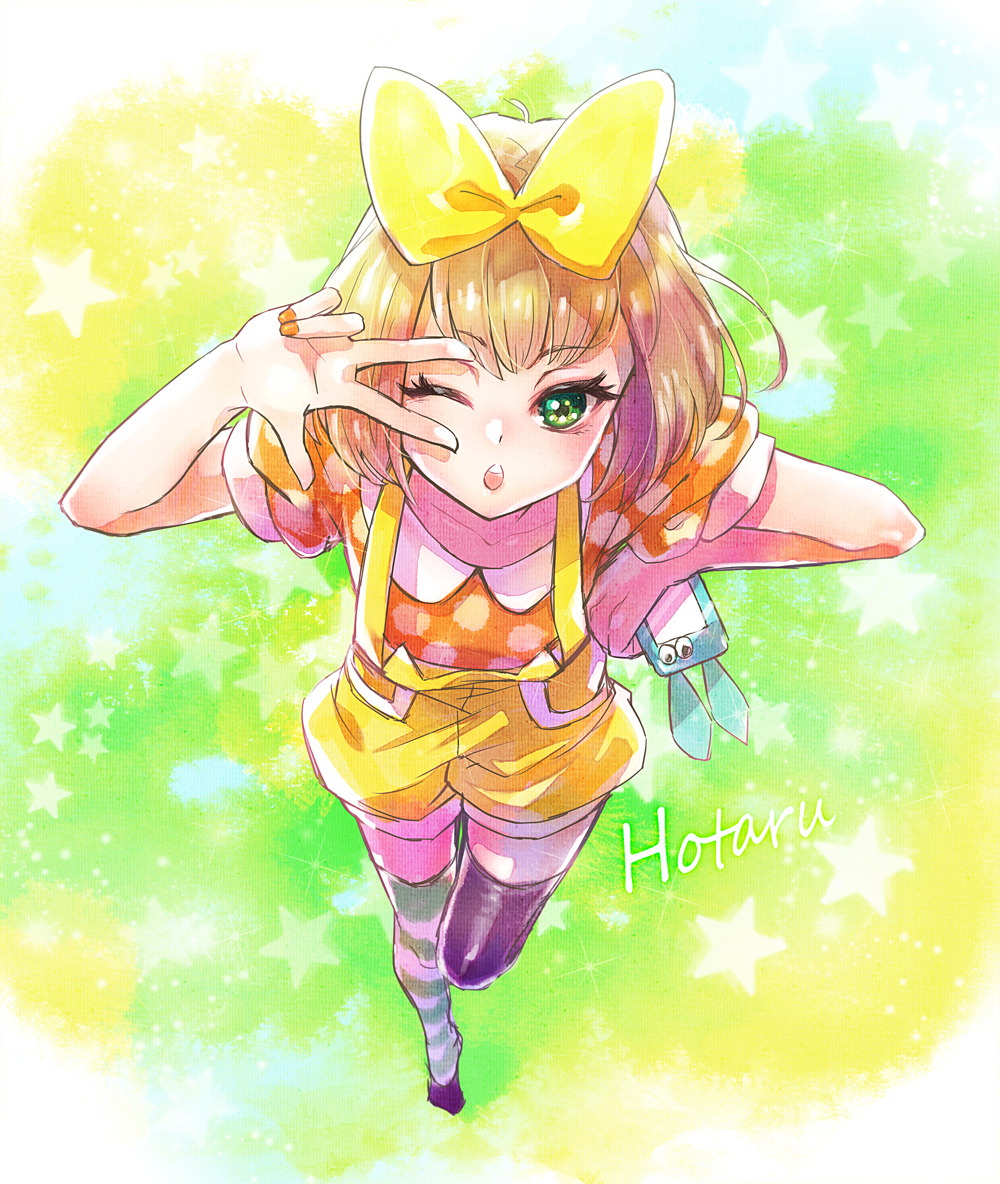 1girl, ;o, alina_golding_(style_savvy), blonde_hair, bow, bunny_phone_case, cellphone, collared_shirt