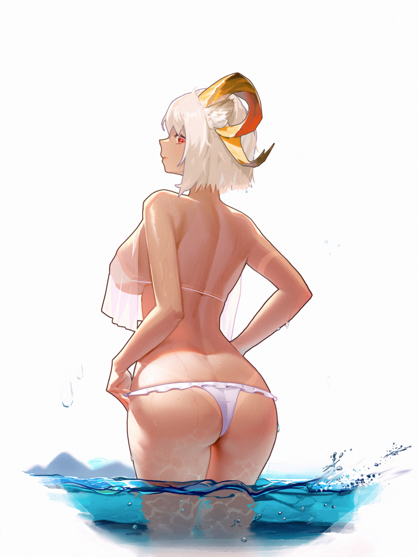 1girl, absurdres, animal_ears, arknights, ass, back, bangs, bare_arms