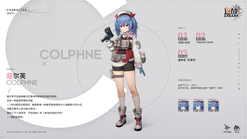 1girl, ammunition_pouch, arm_pouch, artist_request, bandaid, bandaid_on_knee, blue_gloves, blue_hair