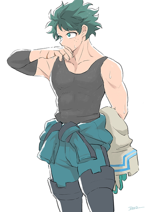 1boy, bangs, bare_shoulders, black_sleeves, black_tank_top, bodysuit, boku_no_hero_academia, boots