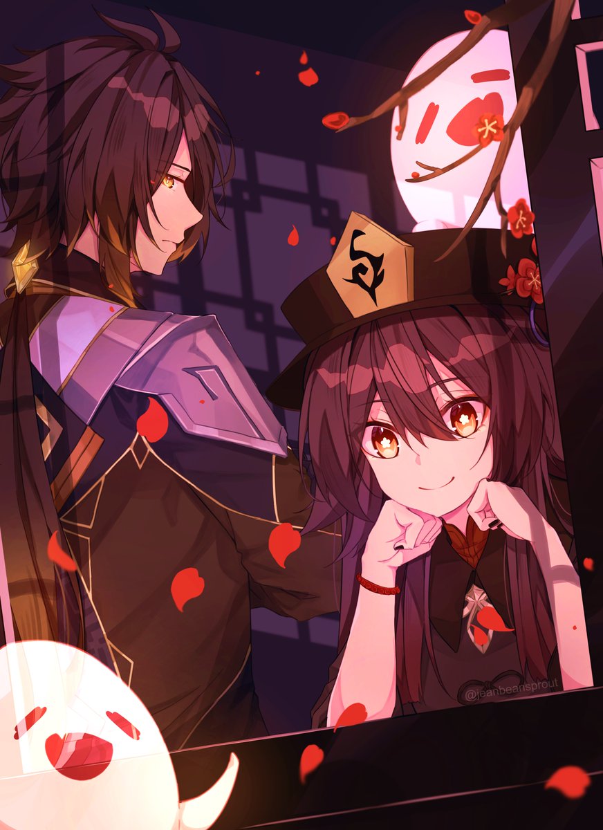 1boy, 1girl, :d, :|, bangs, bead_bracelet, beads, black_hair