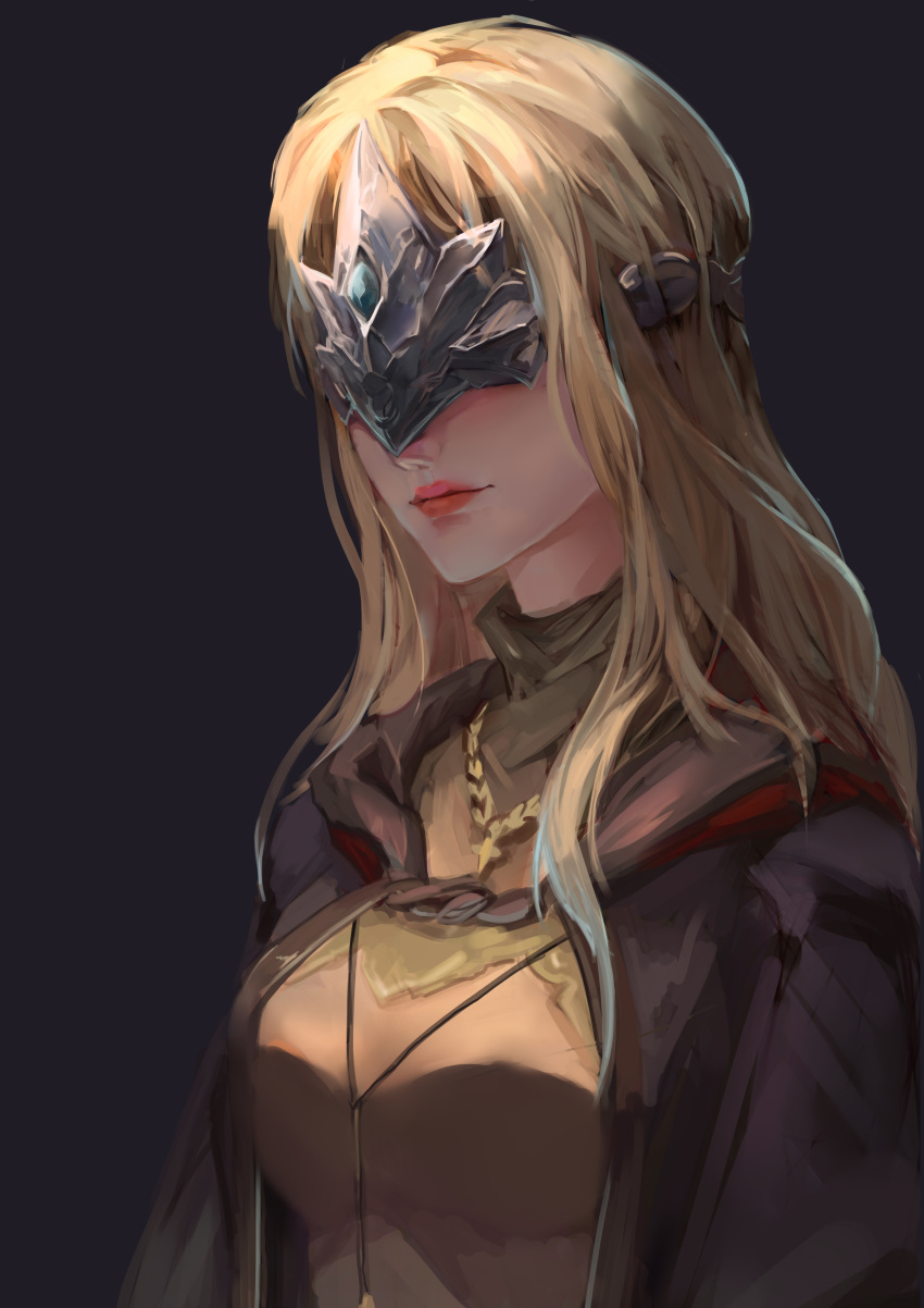 1274433817, 1girl, absurdres, blonde_hair, cloak, closed_mouth, dark_souls_i, fire_keeper