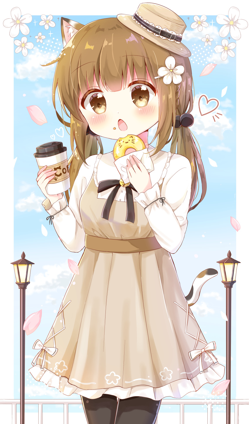 1girl, absurdres, animal_ear_fluff, animal_ears, bell, black_legwear, brown_eyes, brown_hair