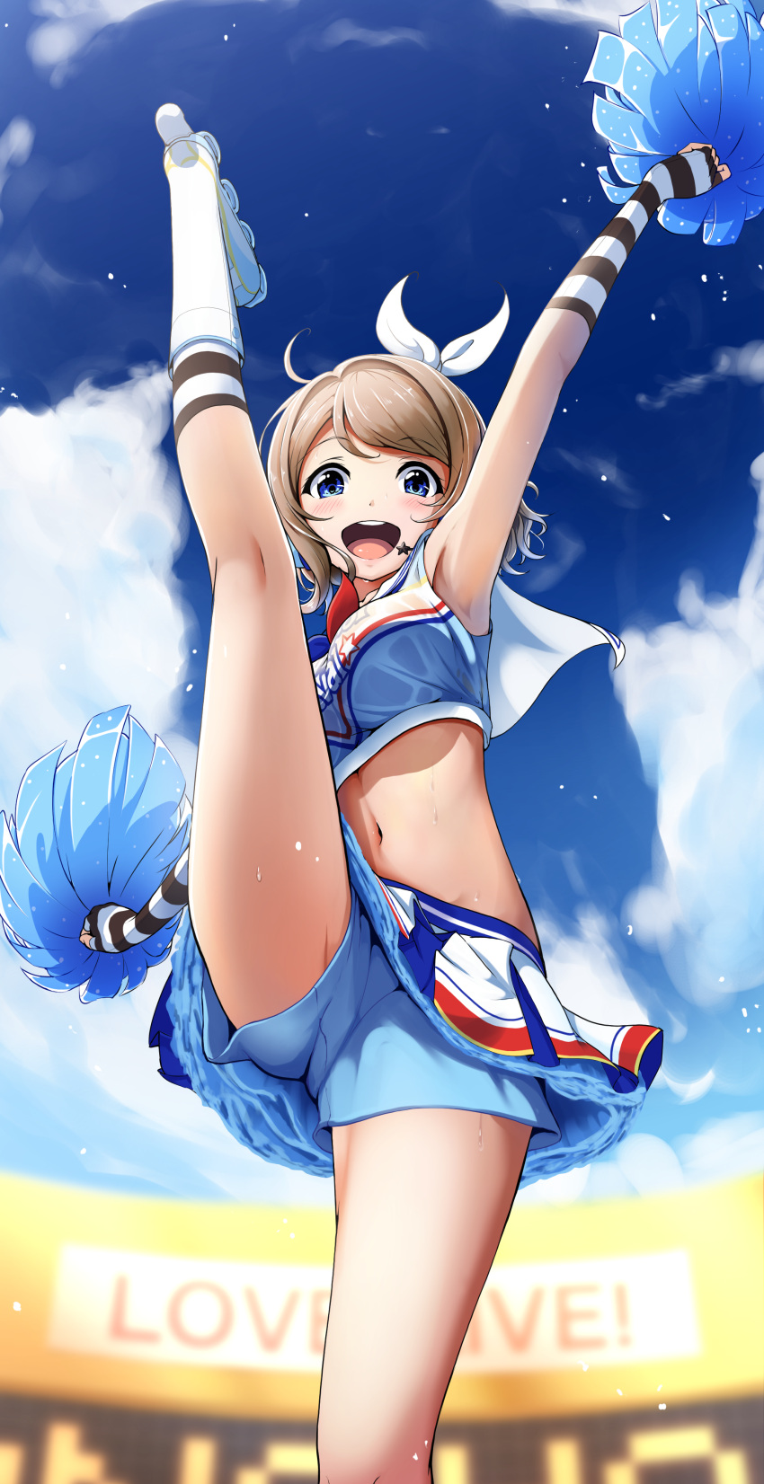 1girl, absurdres, ahoge, amagi_(volfuji), arm_up, armpits, bangs, blue_eyes