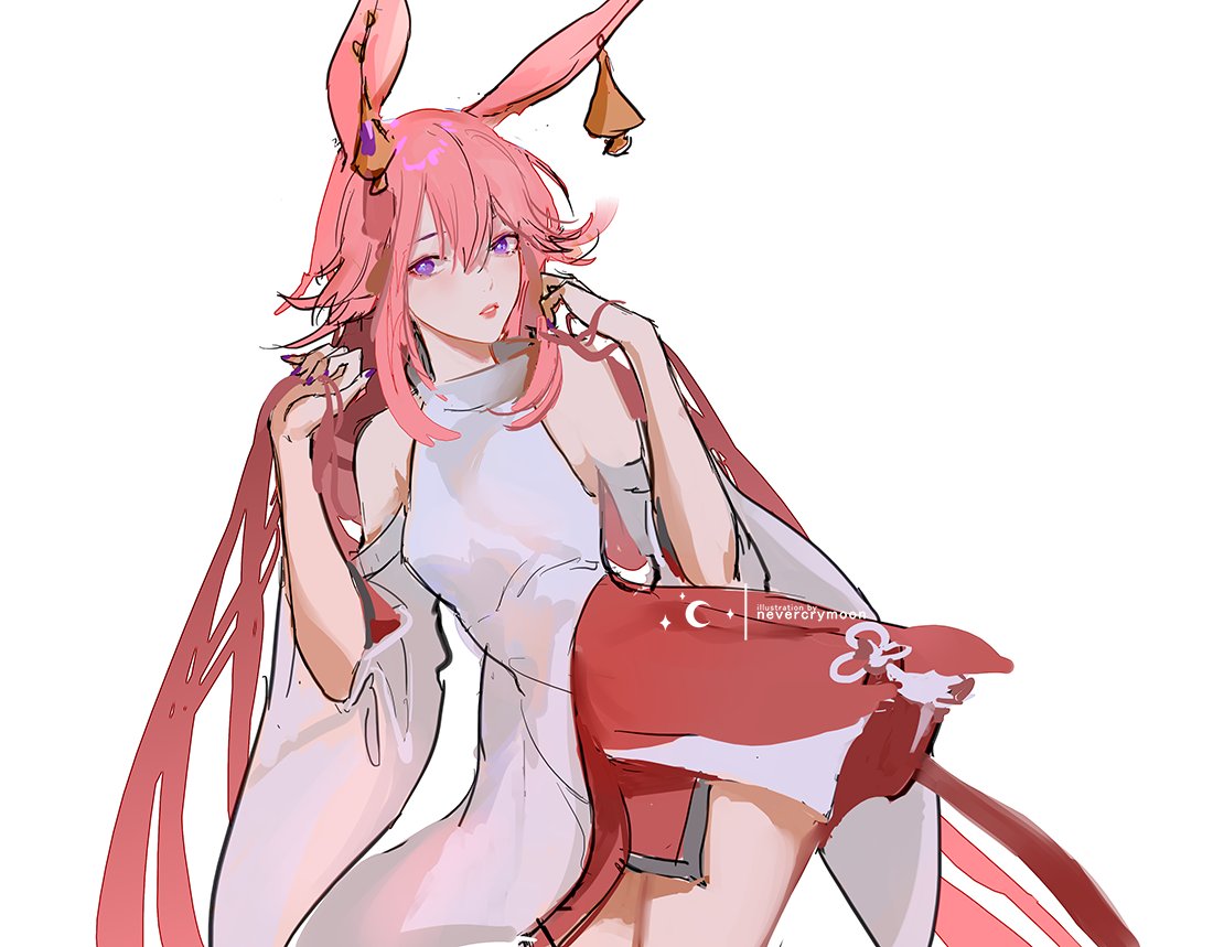1girl, animal_ears, bangs, bare_shoulders, bell, fox_ears, hair_between_eyes, honkai_(series)