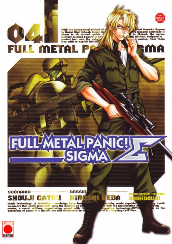 blonde_hair, blue_eyes, boots, cover, full_metal_panic, gun, kurz_weber, m9_(mecha), mecha, military, military_uniform, rifle, sniper_rifle, uniform, weapon
