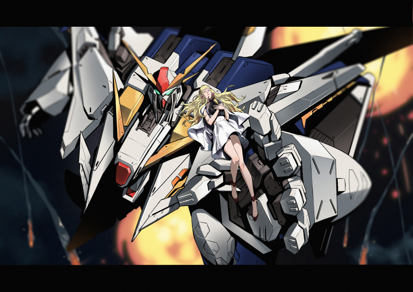 1girl, absurdres, blackseem, blonde_hair, closed_eyes, commentary_request, debris, earrings