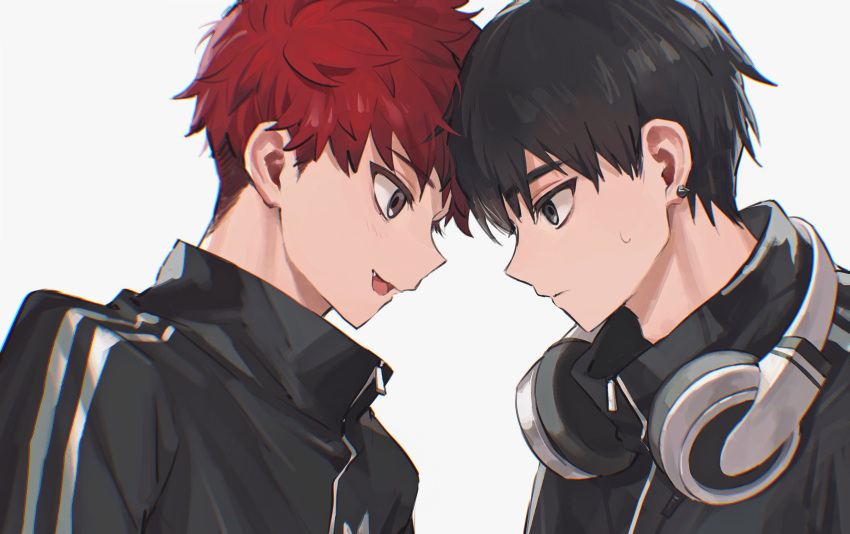 2boys, bangs, black_eyes, black_hair, black_jacket, brown_eyes, buried_stars, closed_mouth