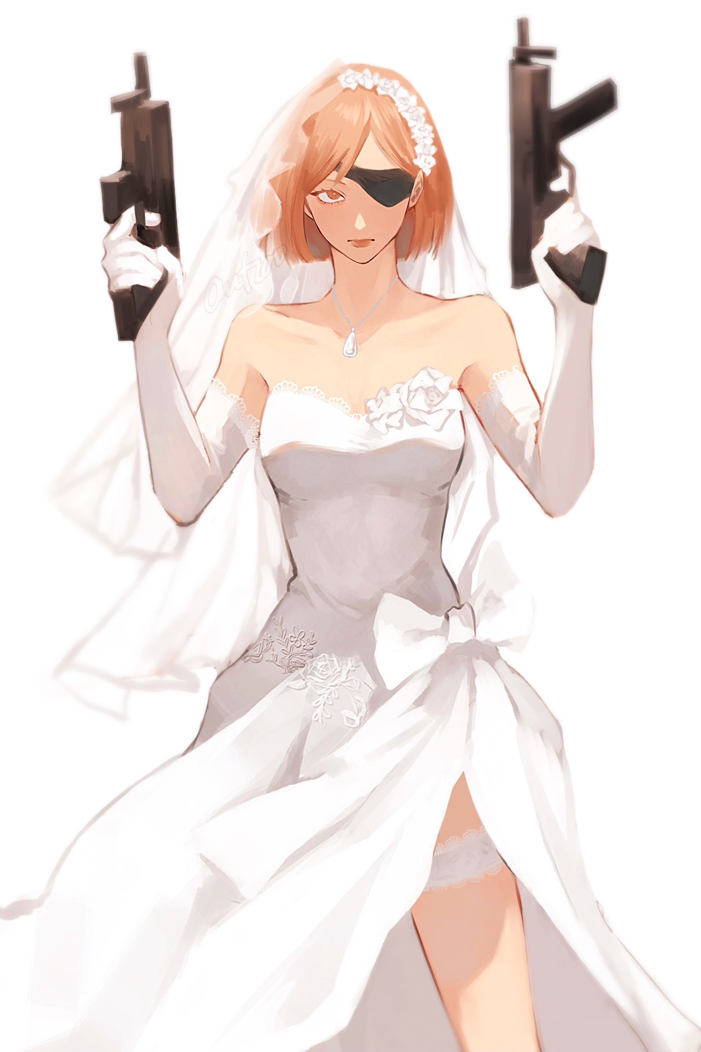 1girl, anna_(anta_baka00), bangs, bare_shoulders, bouquet, breasts, bridal_veil, bride