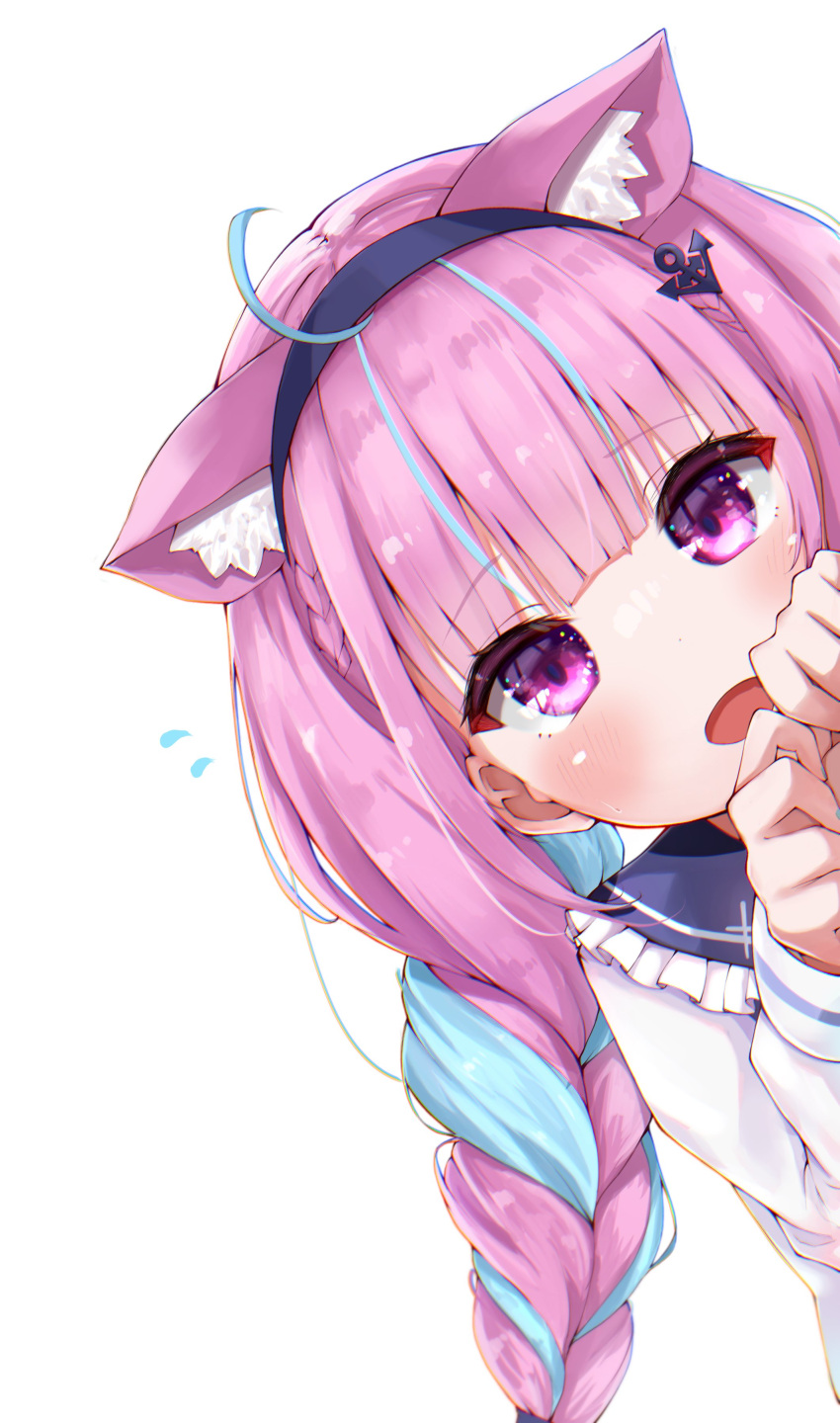 1girl, absurdres, ahoge, anchor_hair_ornament, animal_ear_fluff, animal_ears, bangs, blue_hair