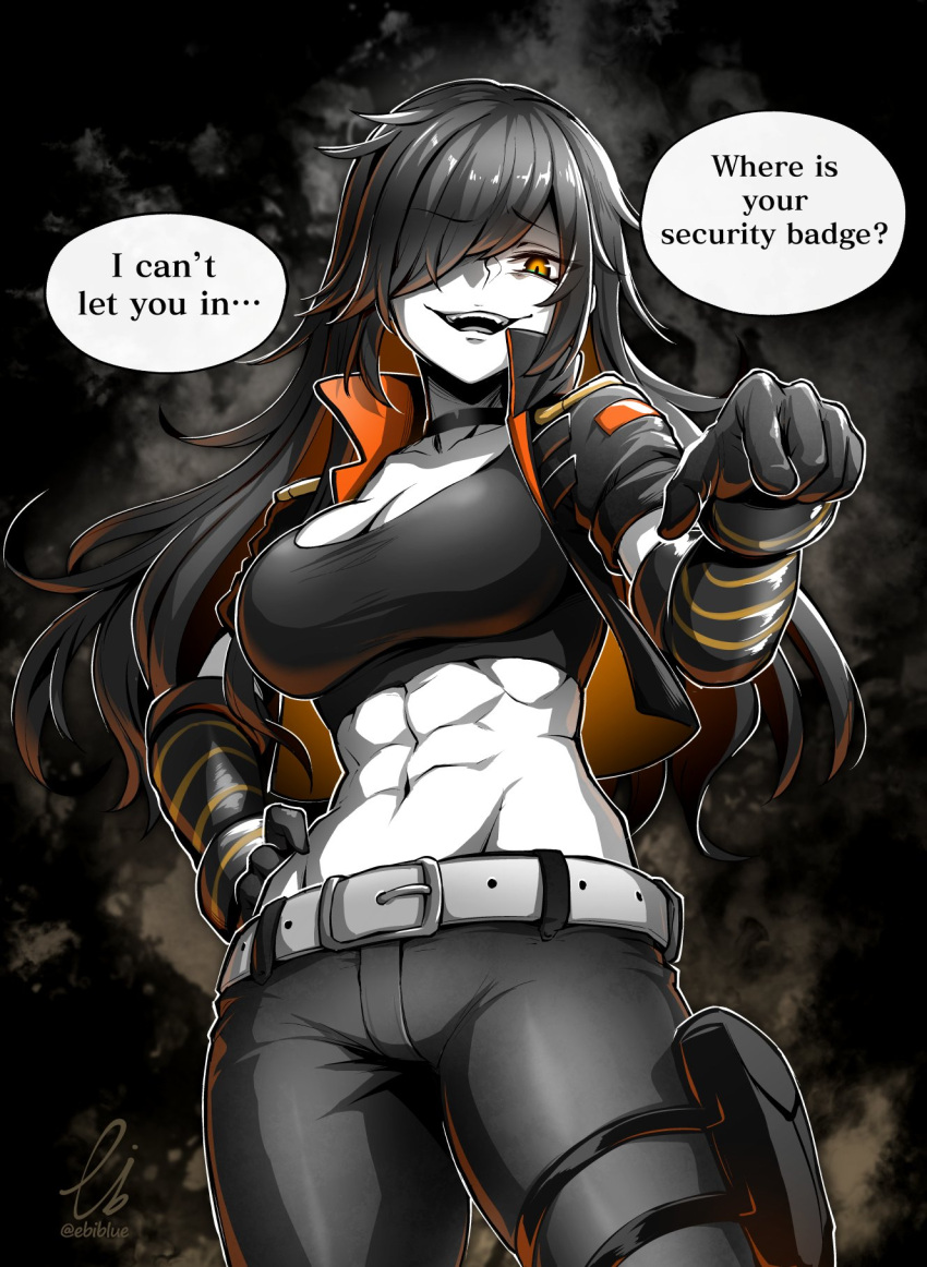 ..., 1girl, ?, abs, artist_name, belt, belt_buckle, breasts