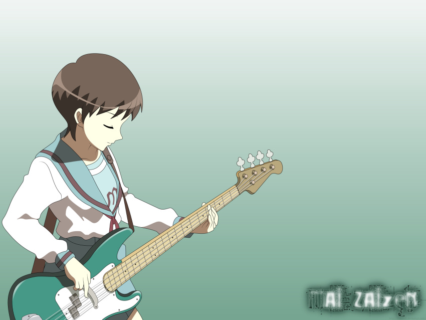 bass, enoz, guitar, highres, instrument, school_uniform, seifuku, suzumiya_haruhi_no_yuuutsu