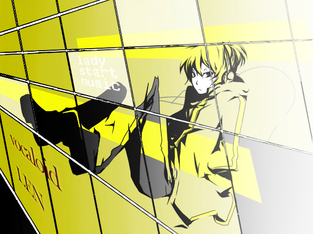 blonde_hair, from_below, headphones, high_contrast, ichi_ka, jacket, kagamine_len, male